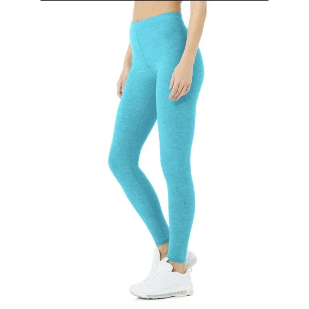 Alo Yoga Alosoft Flow Leggings XS Aqua Blue Heathered High Waist Full Length